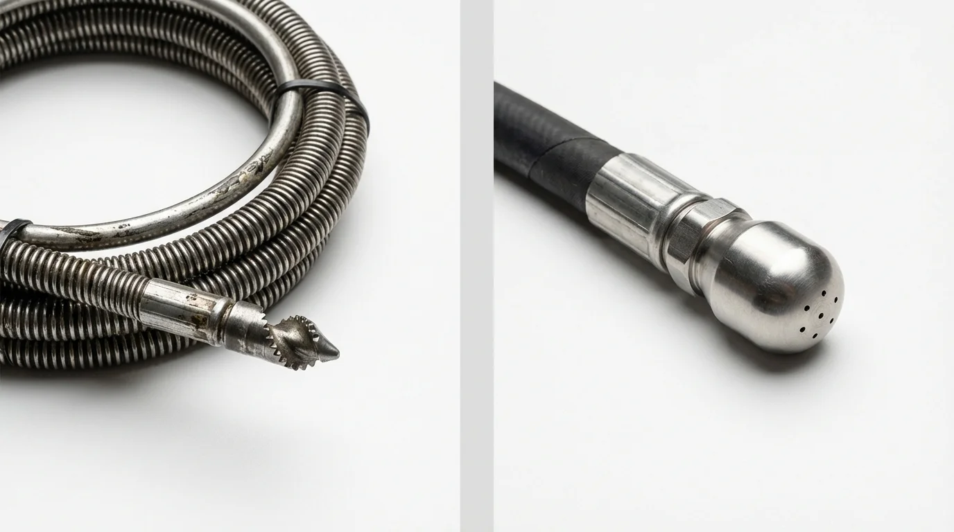 Drain snake cable and hydro jetting nozzle used for drain cleaning in Alta, IA