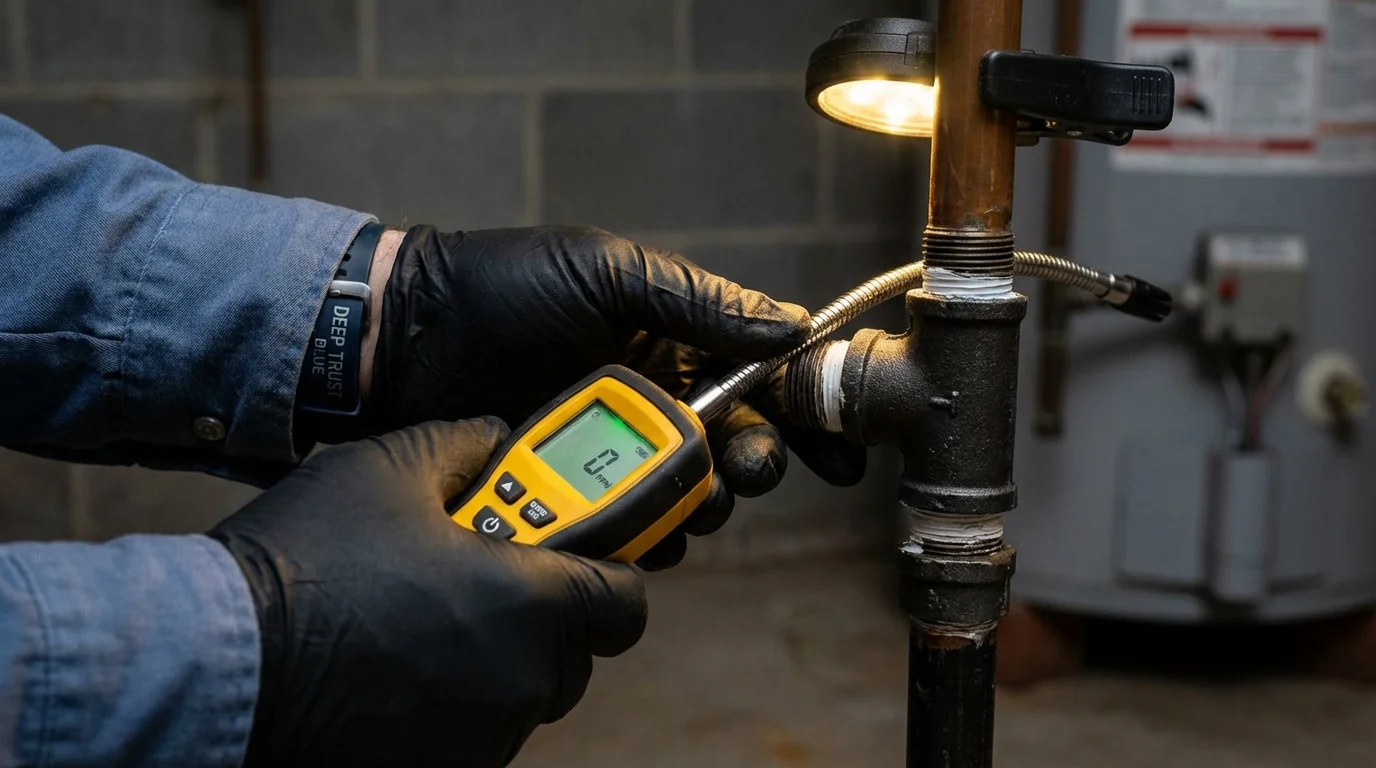Gas leak detection with electronic sniffer by Johns Plumbing LLC in Alta