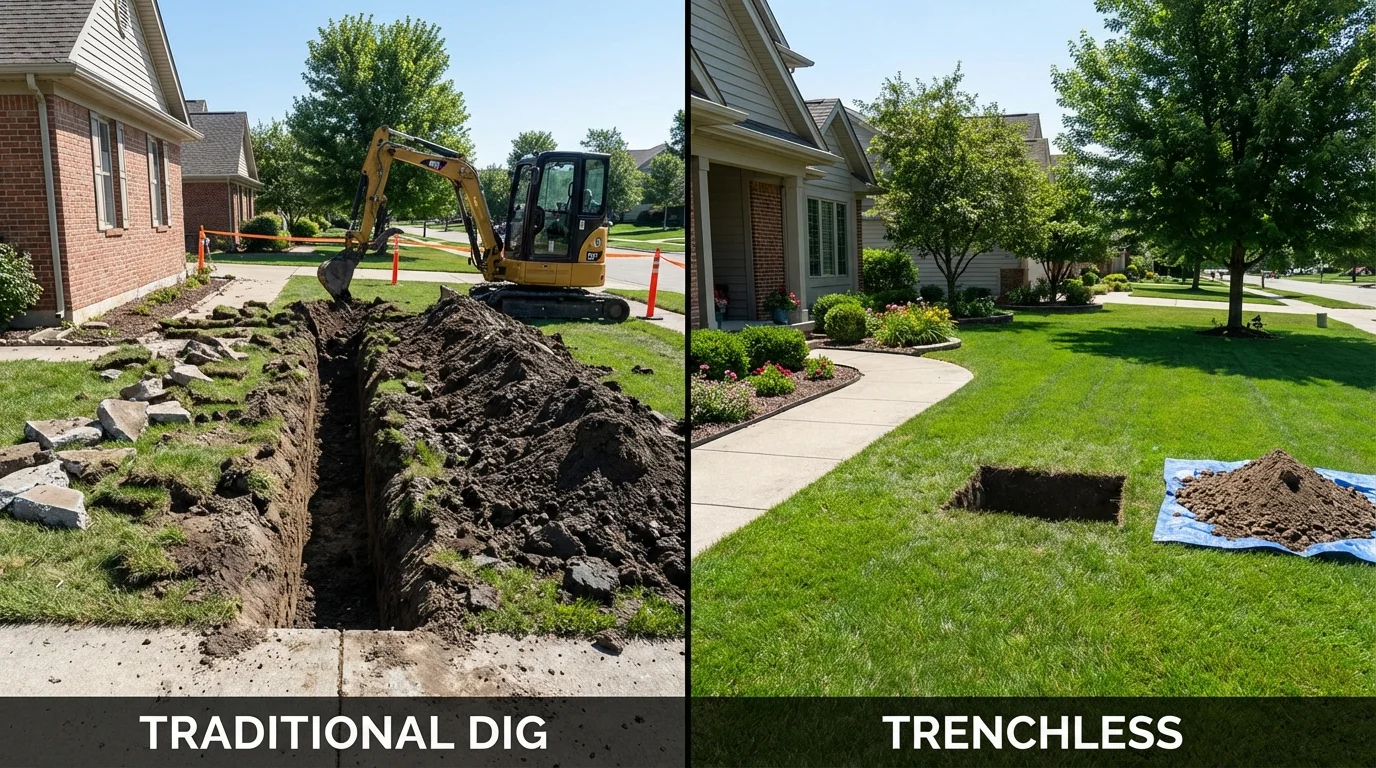 Trenchless sewer repair with minimal yard damage versus traditional excavation in Alta, IA